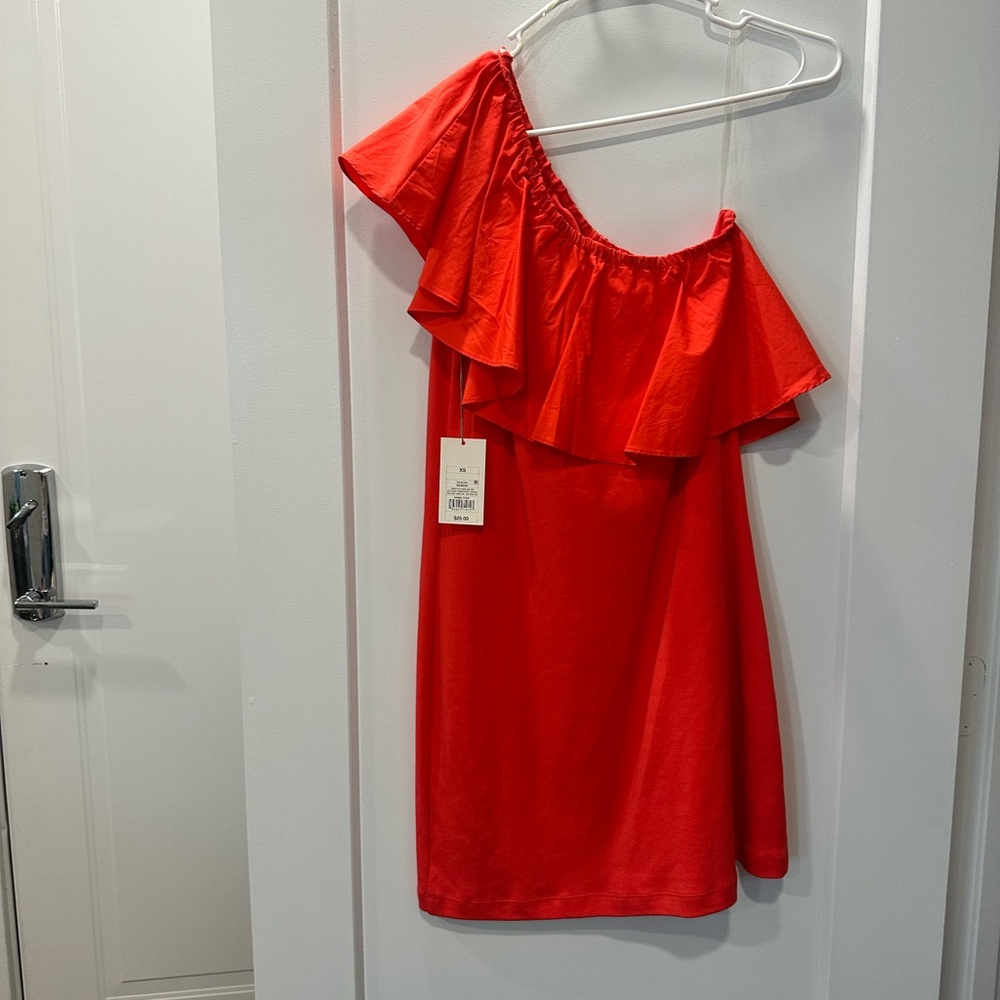 Red/Orange One-Shoulder Ruffle Dress